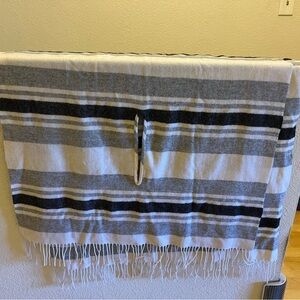 Oversized, Striped Gray and Black Fringe Shawl/Scarf